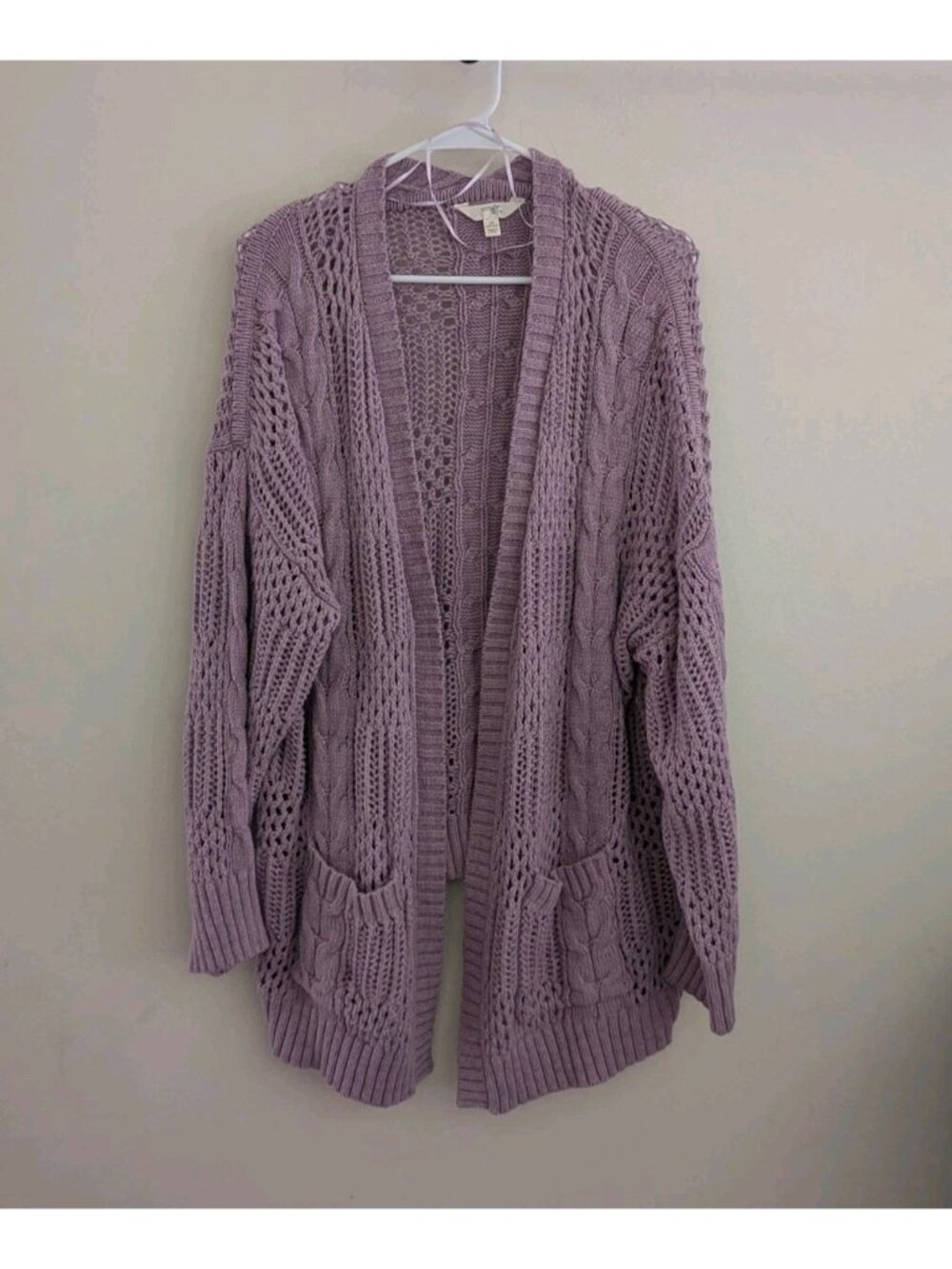Terre & Sky Cable Knit Cardigan Women's 2XL Purple Open Front Sweater Cozy Fall